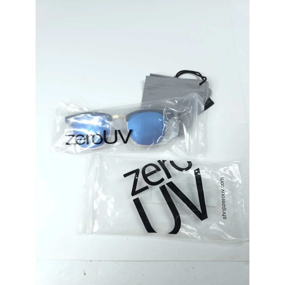 NWT ZeroUV Retro‎ Blue Black Oval Lens Sunglasses Microfiber Pouch